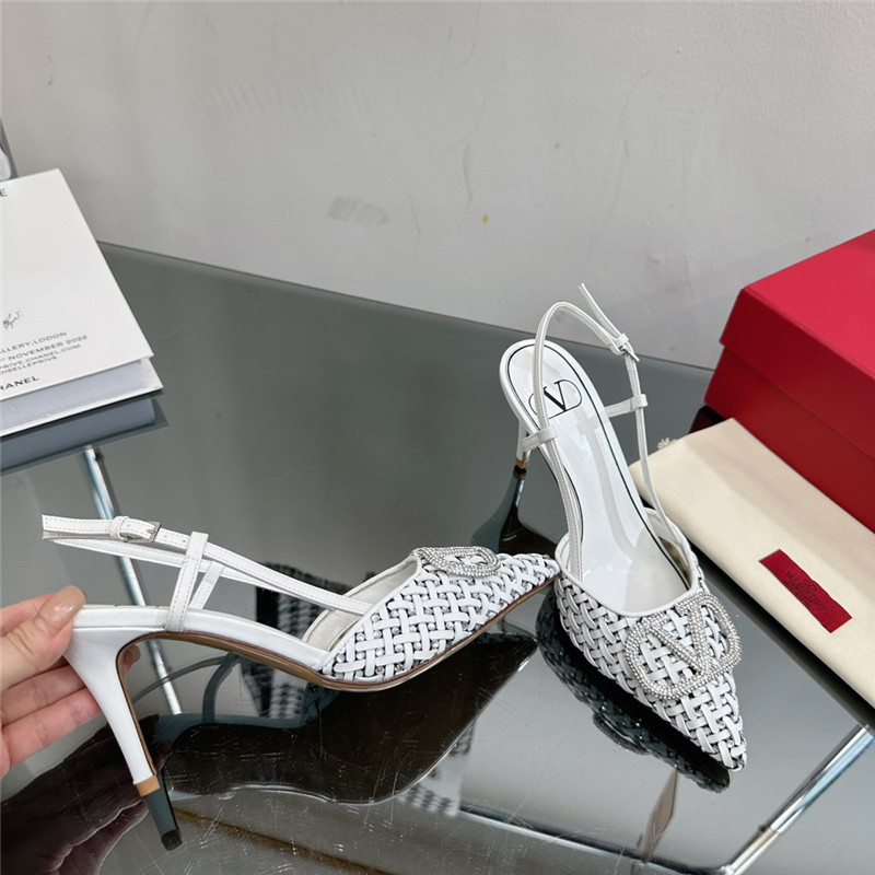 valentino heavy woven V diamond high heel sandals