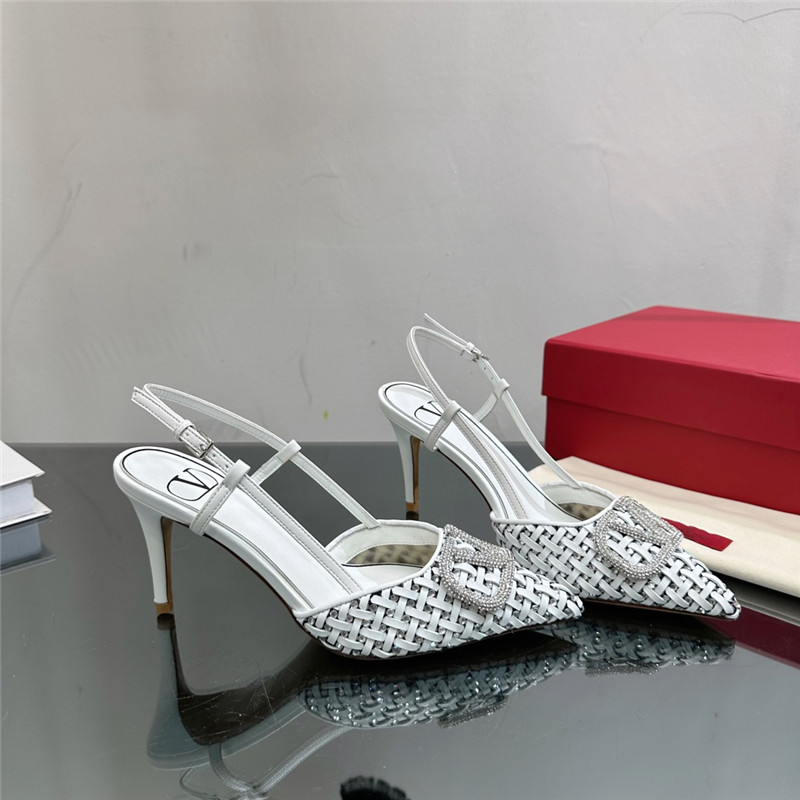 valentino heavy woven V diamond high heel sandals