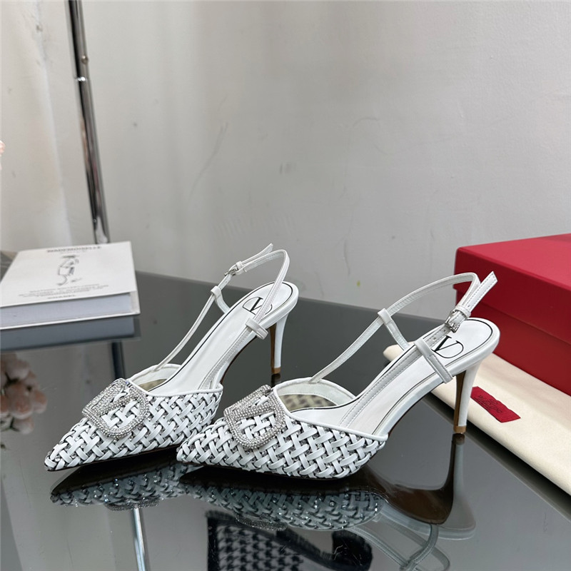 valentino heavy woven V diamond high heel sandals