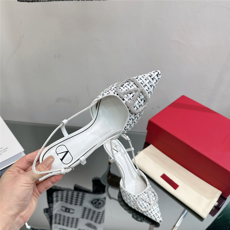 valentino heavy woven V diamond high heel sandals