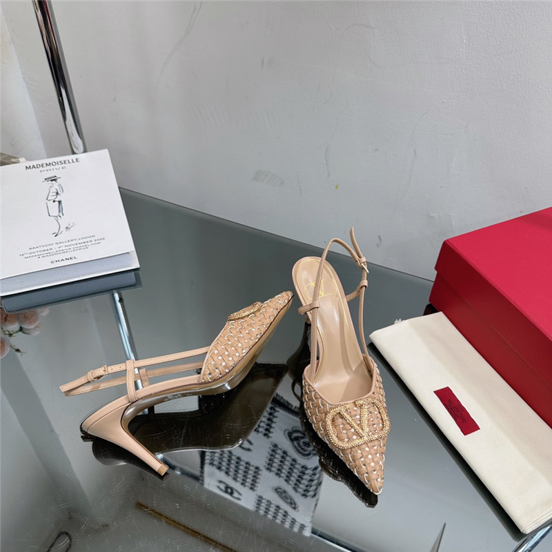 va1e*ntin0 heavy woven v D1am0nd high heel sandals