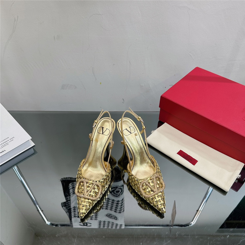 valentino heavy woven V diamond high heel sandals