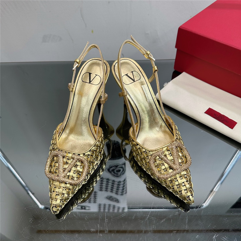 valentino heavy woven V diamond high heel sandals