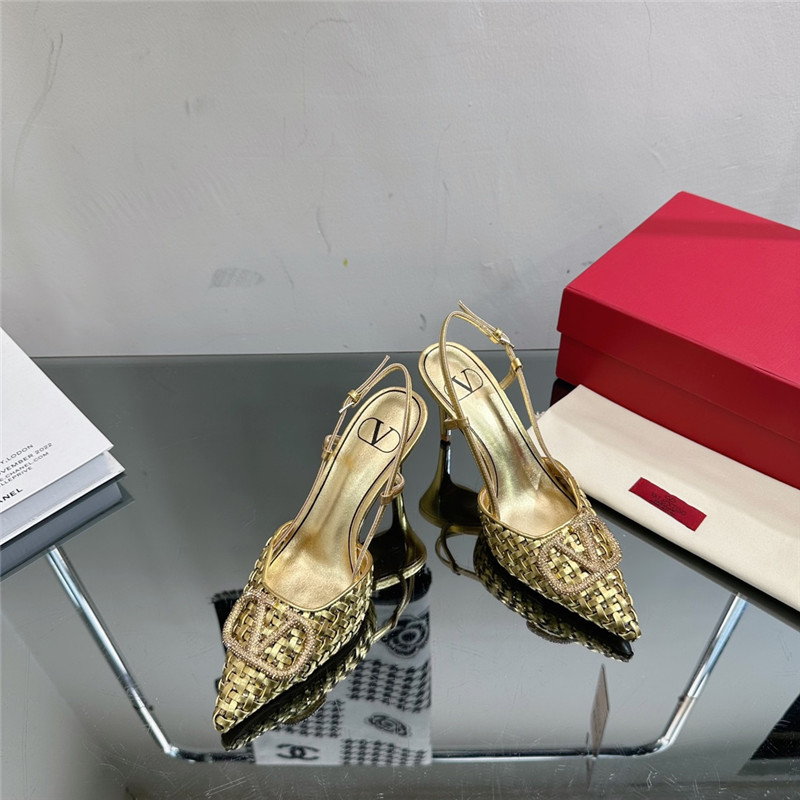 valentino heavy woven V diamond high heel sandals