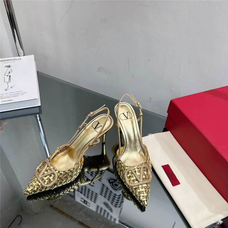 valentino heavy woven V diamond high heel sandals