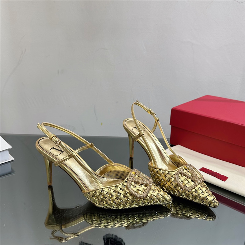 valentino heavy woven V diamond high heel sandals