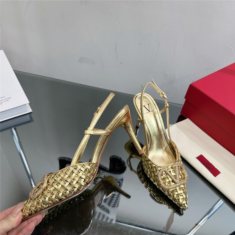 valentino heavy woven V diamond high heel sandals