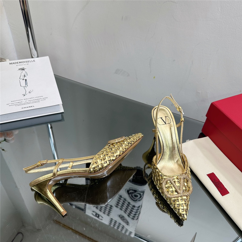 valentino heavy woven V diamond high heel sandals