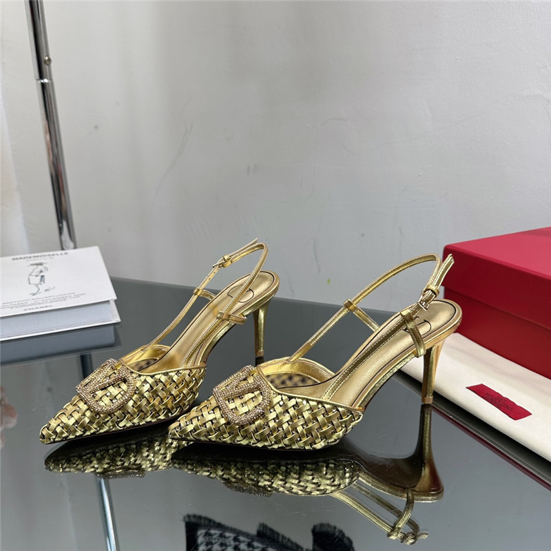 valentino heavy woven V diamond high heel sandals