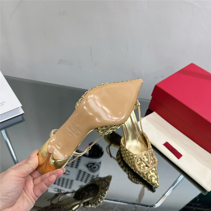 valentino heavy woven V diamond high heel sandals