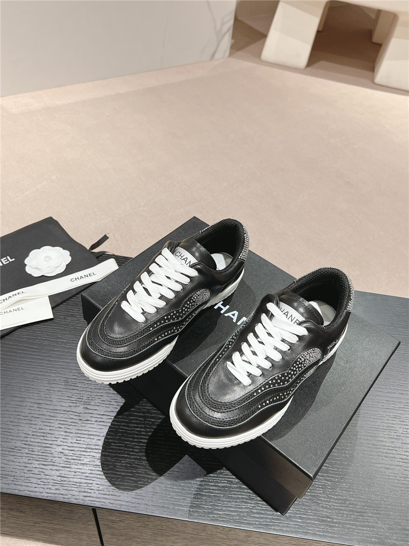 Ch**el rhinestone stitching casual sneakers