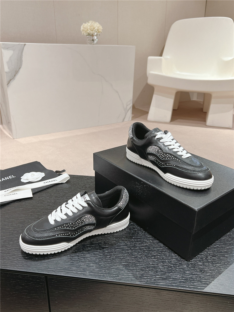 Ch**el rhinestone stitching casual sneakers