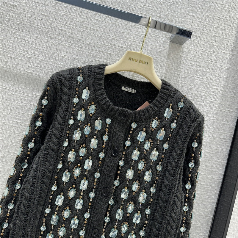 Miu Miu Round Neck Beaded Cardigan