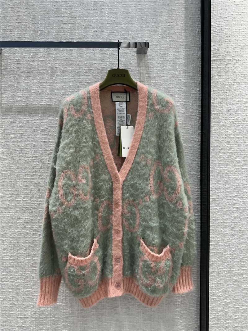 Gucci GG Pink Mohair Cardigan Jacket