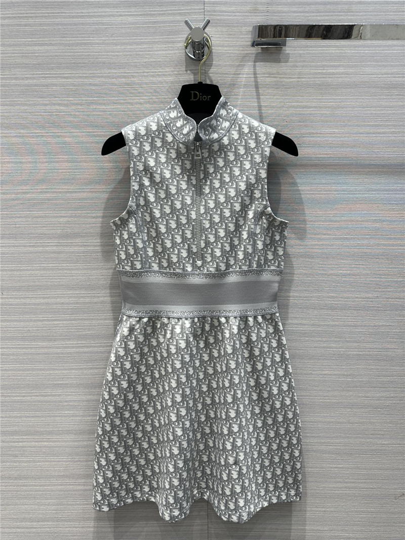 Dior Grey Sleeveless Logo Print Dress