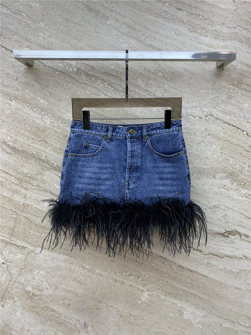 miumiu ostrich hair denim skirt