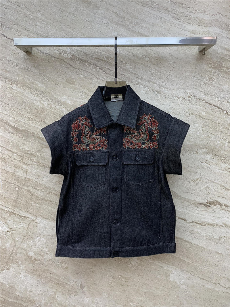 D10r heavy embroidered denim vest jacket