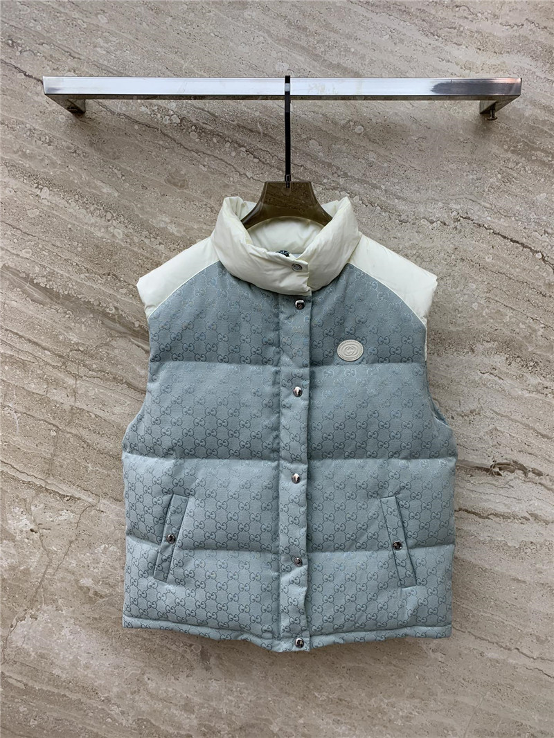 Gucci double G jacquard letter stand collar down vest jacket