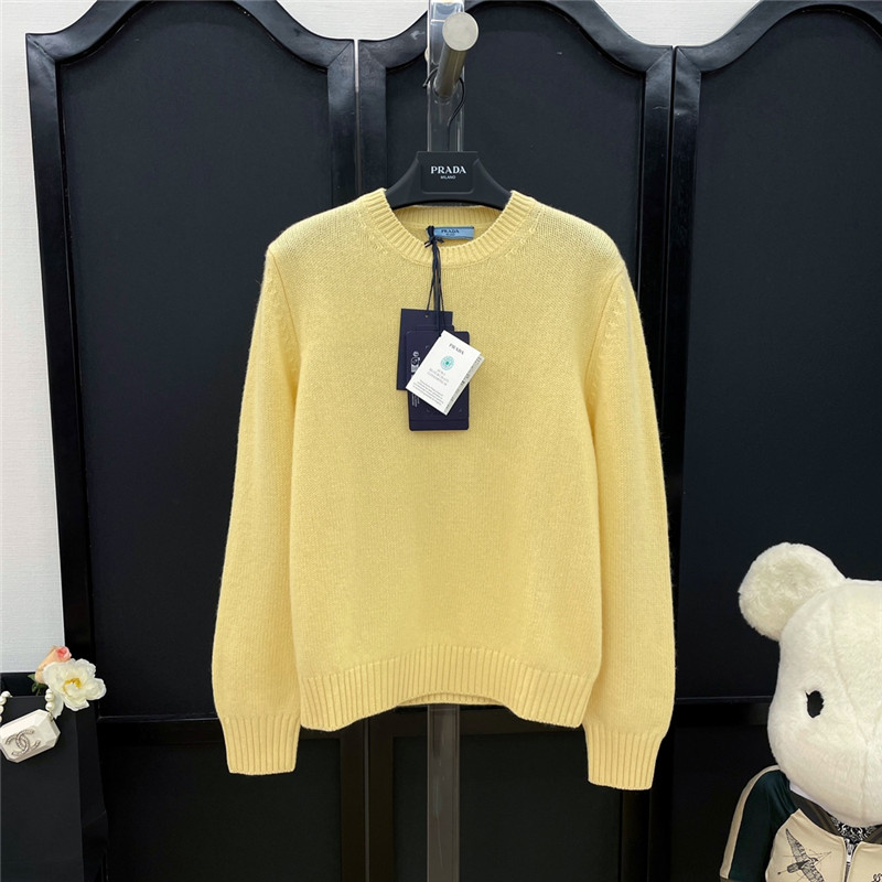 Prada Crew Neck Knit Sweater in Yellow