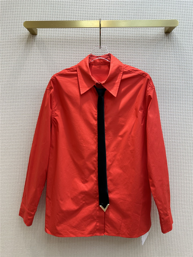 valentino V-shaped metal button tie embellished shirt