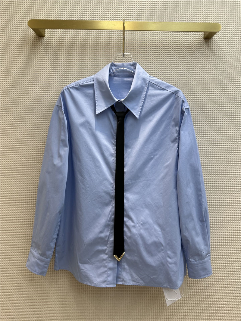 valentino V-shaped metal button tie embellished shirt