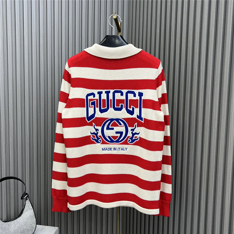 Gvc*1 logo stripe lapel knitted polo shirt