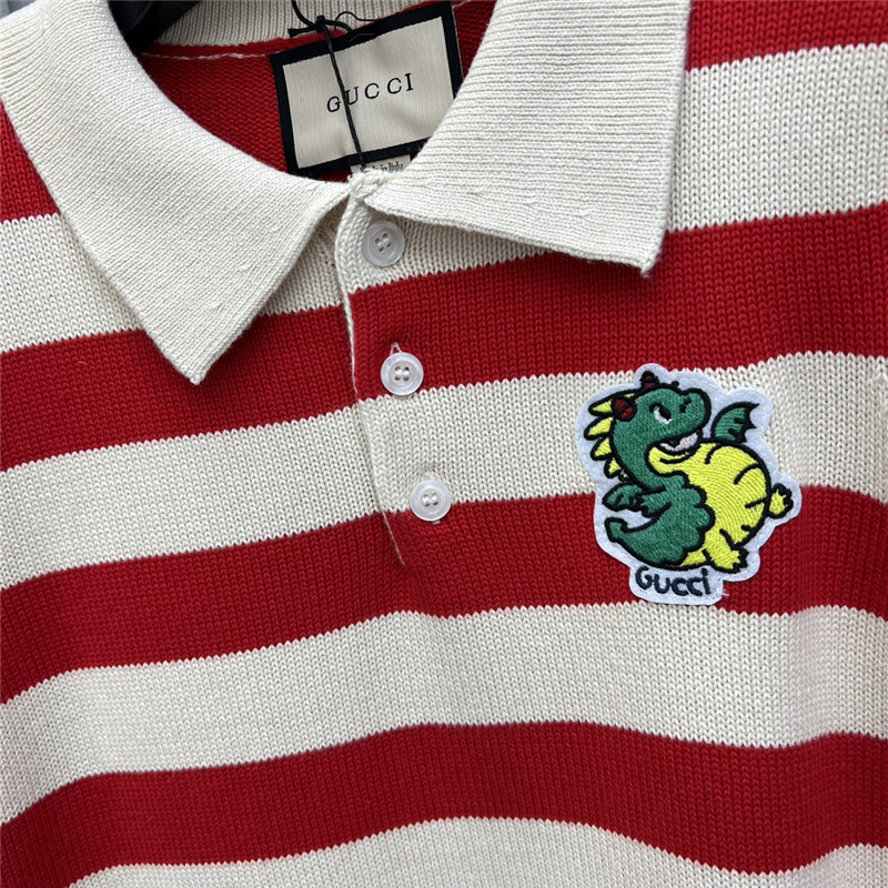 Gvc*1 logo stripe lapel knitted polo shirt