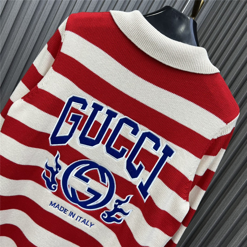 Gvc*1 logo stripe lapel knitted polo shirt