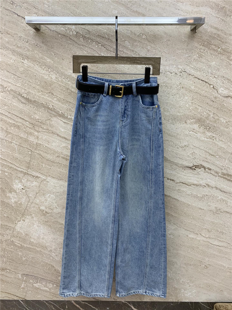 miumiu distressed letter logo embroidered belt jeans