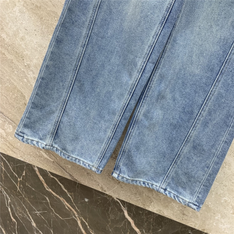 M1um1u distressed letter logo embroidered belt jeans