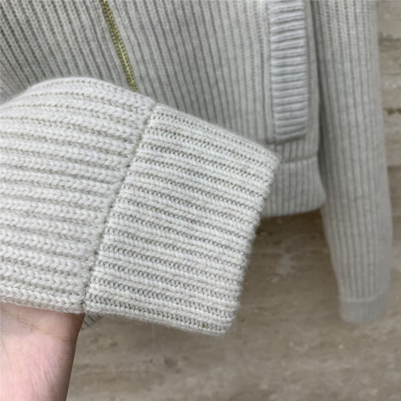 M1um1u navy collar embroidered logo knitted zipper jacket