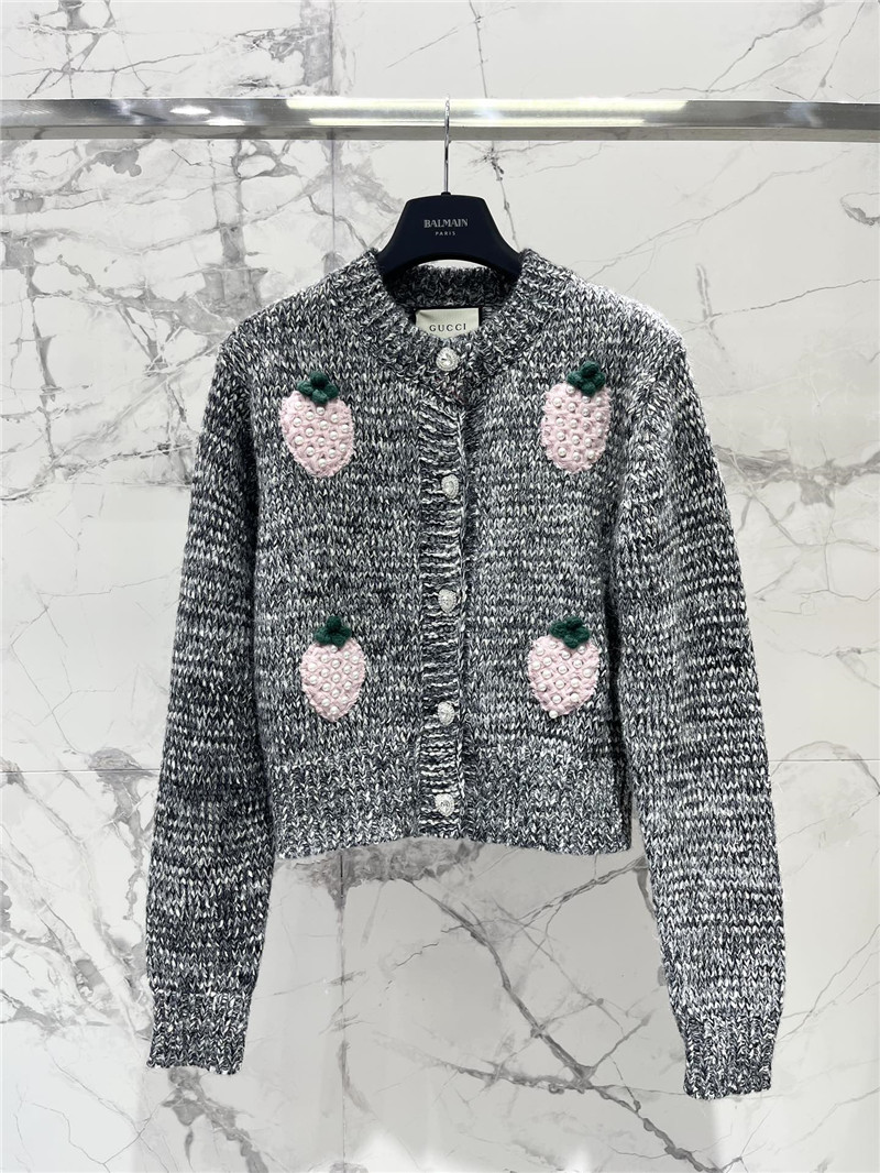 Gucci Floral Grey Crewneck Knit Cardigan
