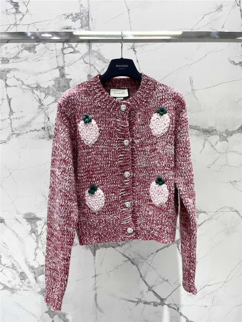 Gucci Red Crewneck Knit Cardigan