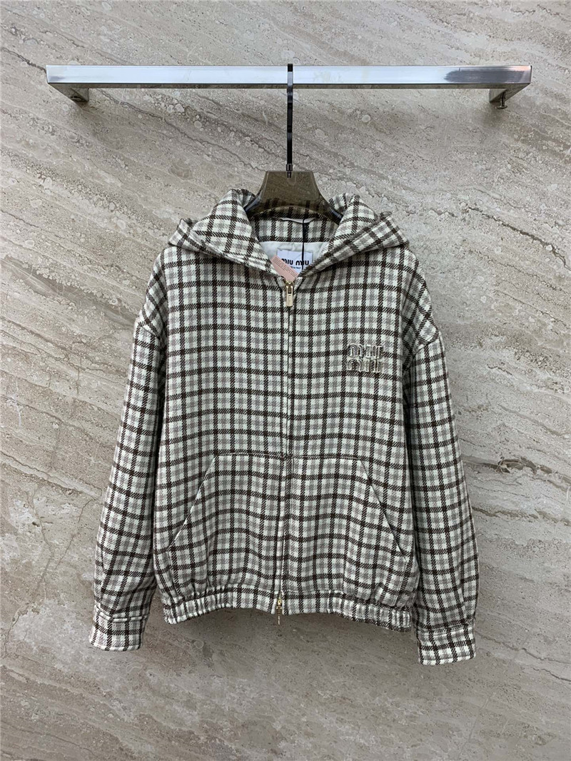 miumiu classic wool belted hooded jacket