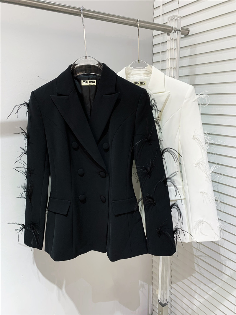 M1um1u luxurious patchwork feather acetate blazer