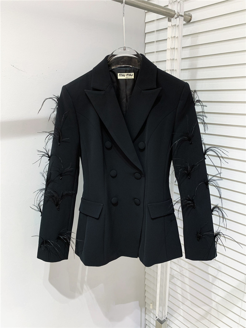 miumiu luxurious patchwork feather acetate blazer