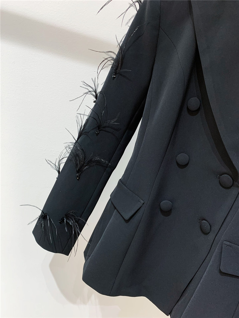 M1um1u luxurious patchwork feather acetate blazer