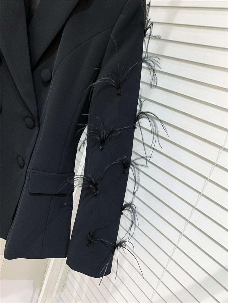 M1um1u luxurious patchwork feather acetate blazer