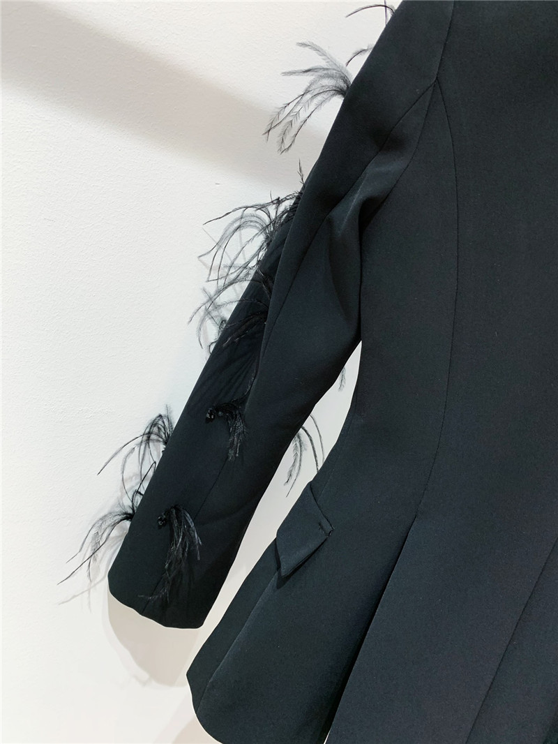 M1um1u luxurious patchwork feather acetate blazer