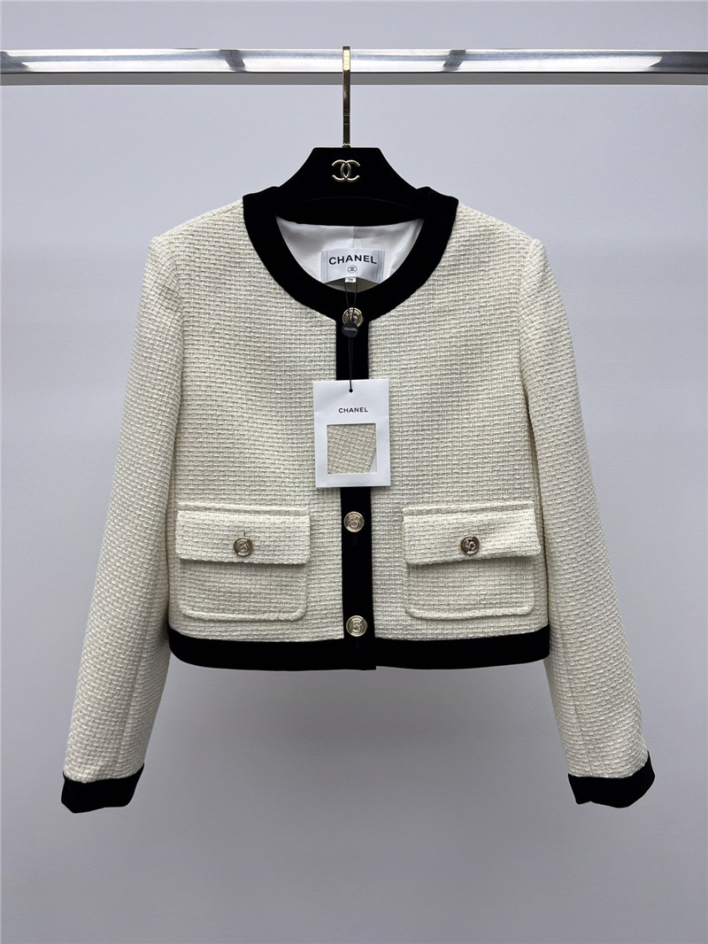 Chanel contrasting crew neck woven jacket