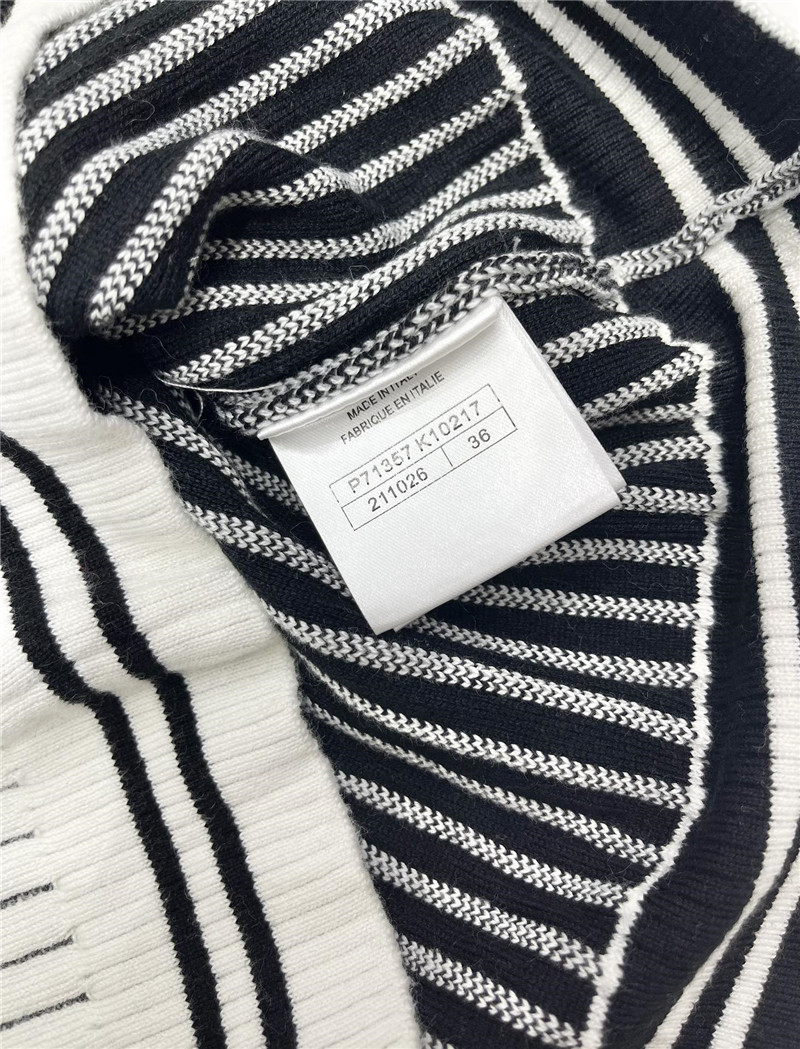 Ch**el crew neck striped logo sweater white