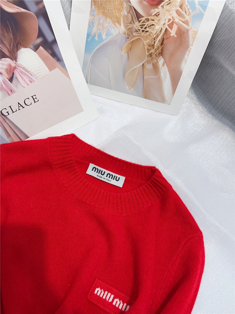 Miu Miu Logo Wool Sweater in Vibrant Red