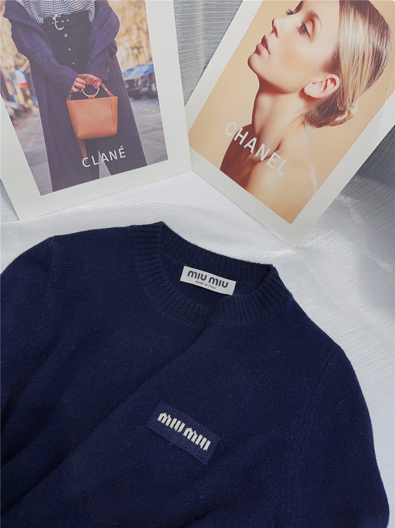 Miu Miu Logo Wool Sweater in Classic Navy