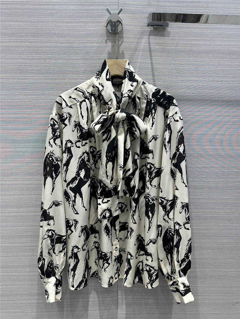 Balmain retro literary style abstract horse print silk shirt