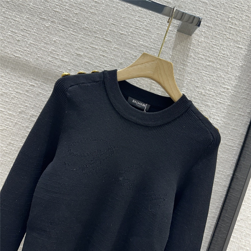 Balmain Navy Button Knitted Sweater