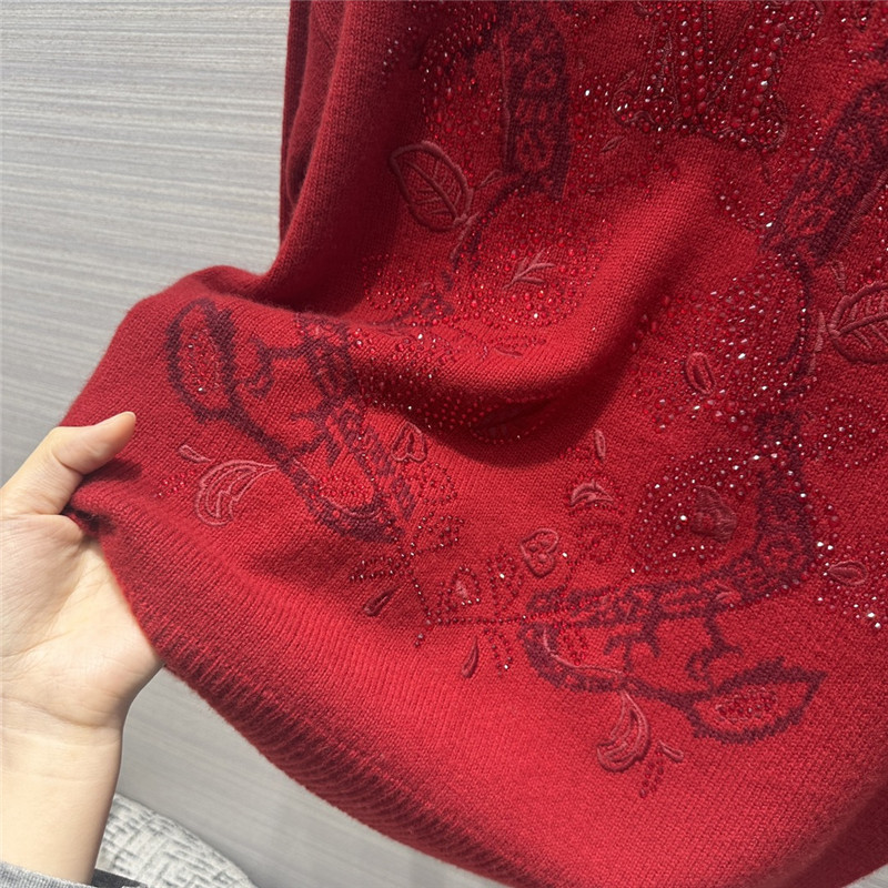 Vanitoo Rhinestone Cashmere Sweater in Red