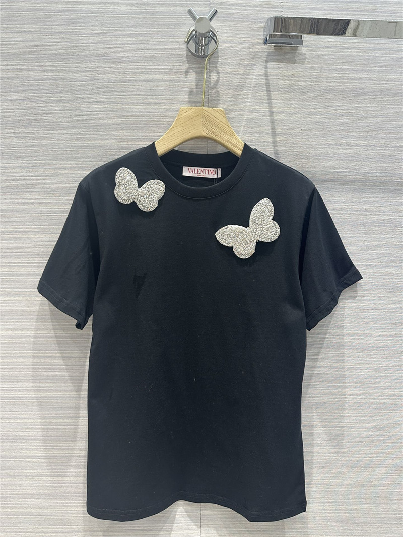 valentino crystal diamond butterfly cotton T-shirt