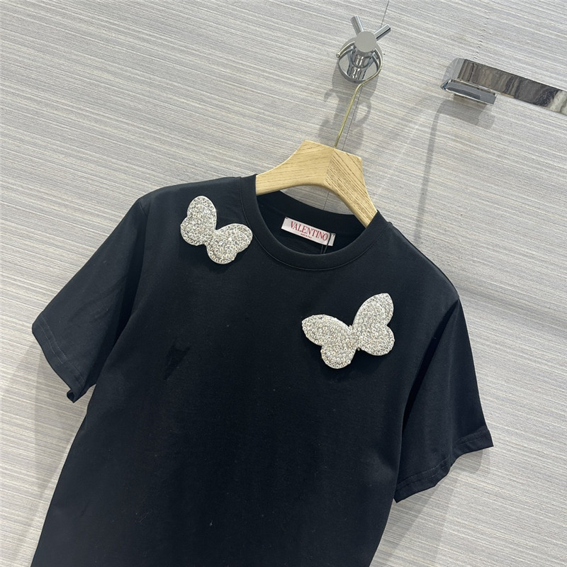va1e*ntin0 crystal D1am0nd butterfly cotton t-shirt