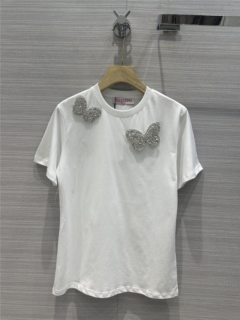 valentino crystal diamond butterfly cotton T-shirt
