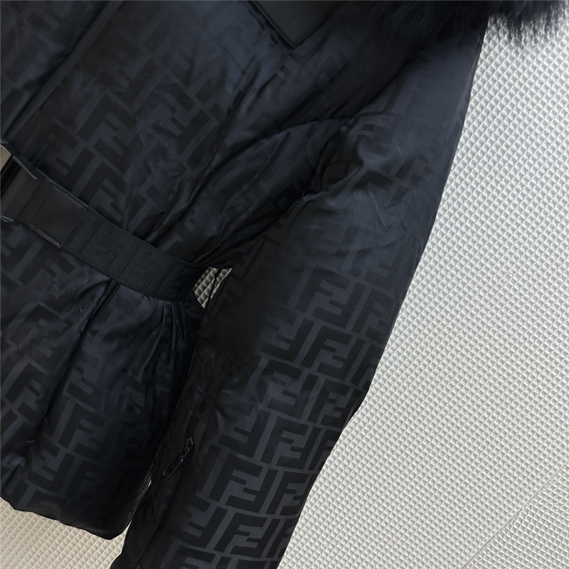 F**di ff jacquard fox fur collar hooded short down jacket